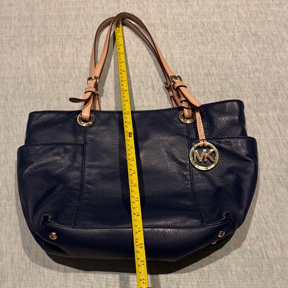Michael Kors Dark Blue Tote with Tan Straps - Picture 10 of 13